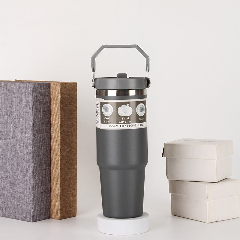 Portable Stainless Steel Tumbler – Handle, Cover, and Multiple Sizes for Every Mission