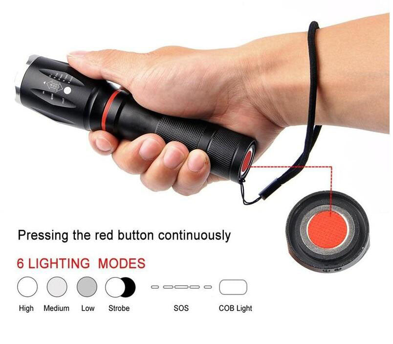 T6 LED Flashlight – 1000 Lumens Zoomable Torch with IPX6 Waterproof Protection