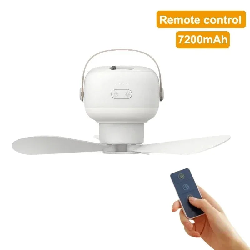 🌬️ Portable CCamping Ceiling Fan – 2400mAh Rechargeable Tent Ventilator with LED Light & Remote Control