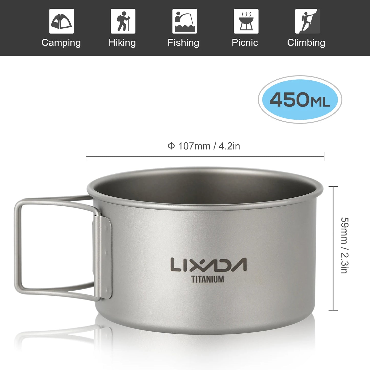 Lixada Titanium Bowl with Folding Handles – Ultra-Light Bowls for Camping, Hiking & Backpacking