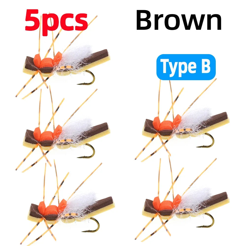 Vampfly 5pcs #8 Foam Grasshopper – Floating Hopper Dry Fly for Trout, Bass & Sunfish