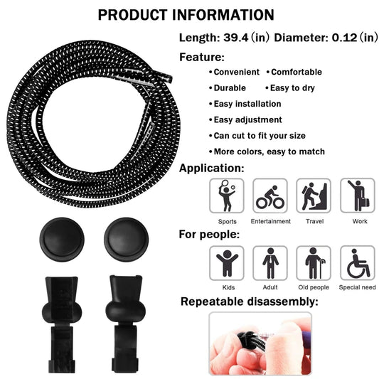 1 Pair Elastic No-Tie Shoelaces – Quick Lock Round Rubber Laces for Sneakers