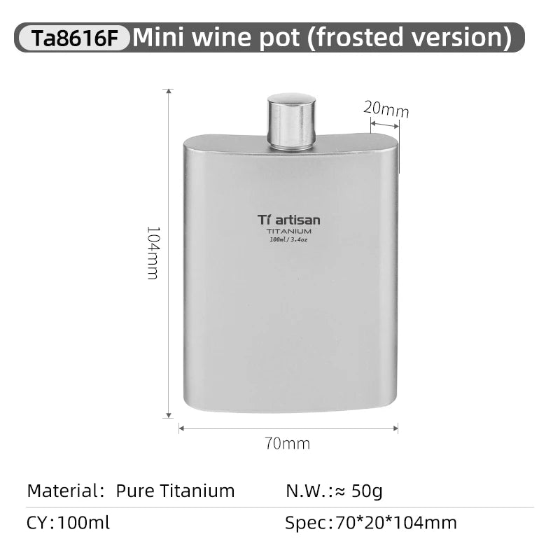 Tiartsian Pure Titanium 100ml Mini Wine Bottle with Funnel – Ultralight Outdoor Flask