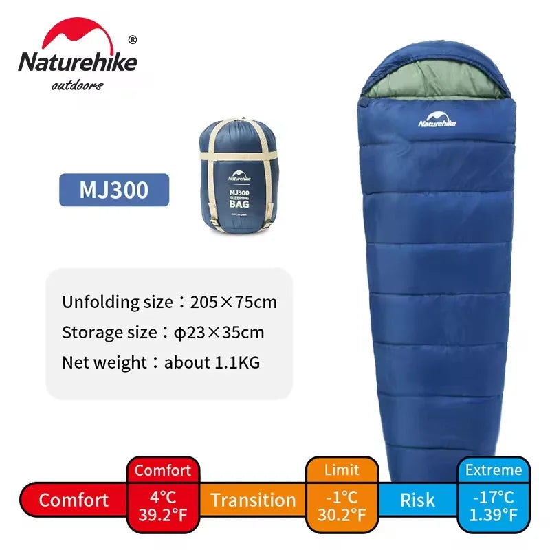 Naturehike MJ Series Winter Sleeping Bags – MJ300 (-1°C) & MJ600 (-12°C) Lightweight Mummy Sleeping Bags for Camping & Hiking