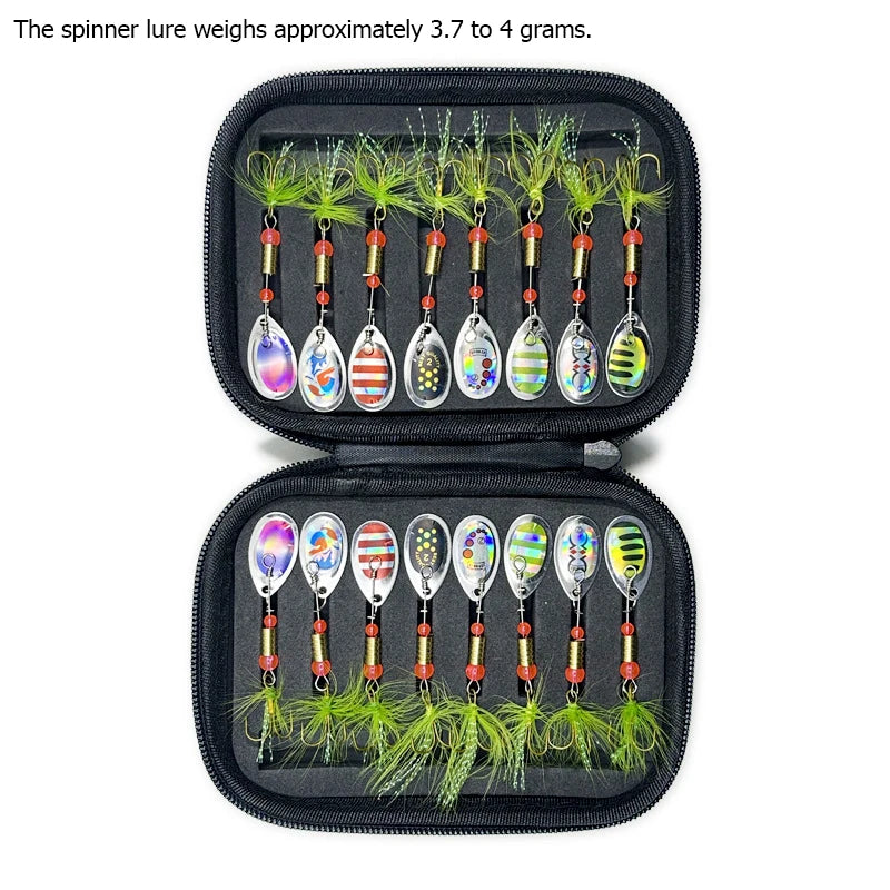 Metal Spinner Spoon Lure Kit Hard Bait Tackle with High-Strength Hooks for Bass Pike Trout Freshwater/Saltwater Fishing
