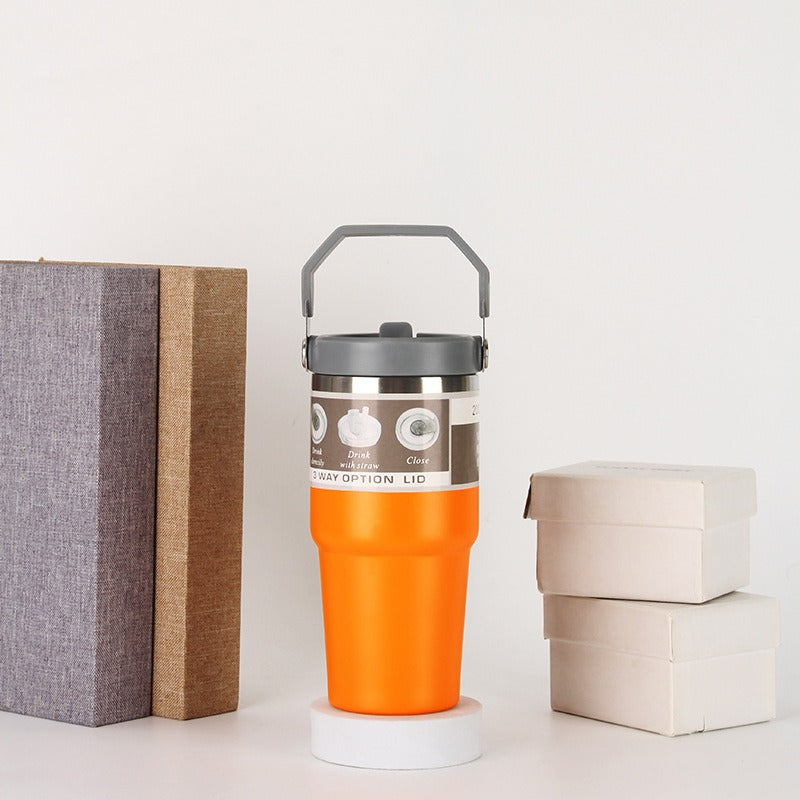 Portable Stainless Steel Tumbler – Handle, Cover, and Multiple Sizes for Every Mission