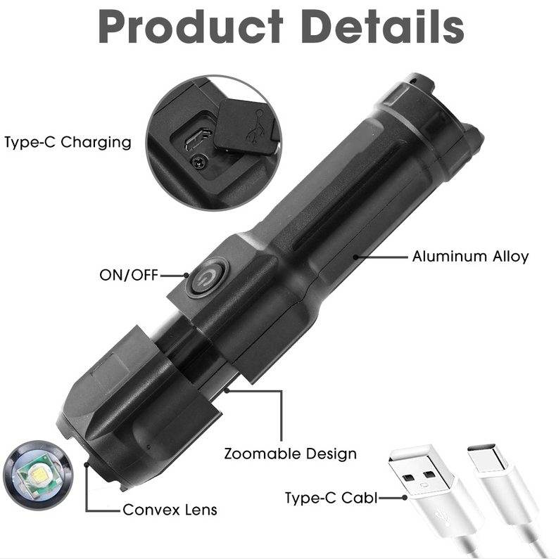 USB Rechargeable Compact Flashlight – Long-Range Power in Your Pocket