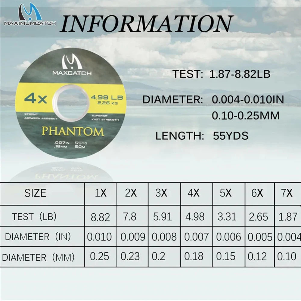 Maximumcatch Fly Fishing Tippet Line - Nylon Tippet Material – Clear Color | 25M / 50M | 0X–7X