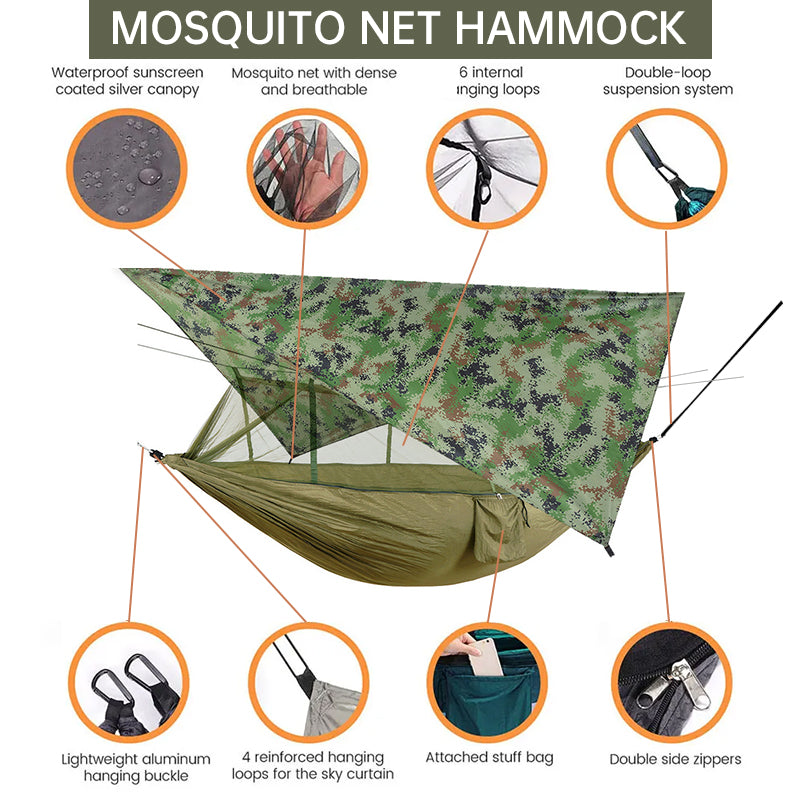 Outdoor Double Camping Hammock with Mosquito Net & Rain Fly – Sleep Wild, Stay Protected