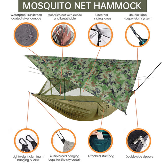 Outdoor Double Camping Hammock with Mosquito Net & Rain Fly – Sleep Wild, Stay Protected