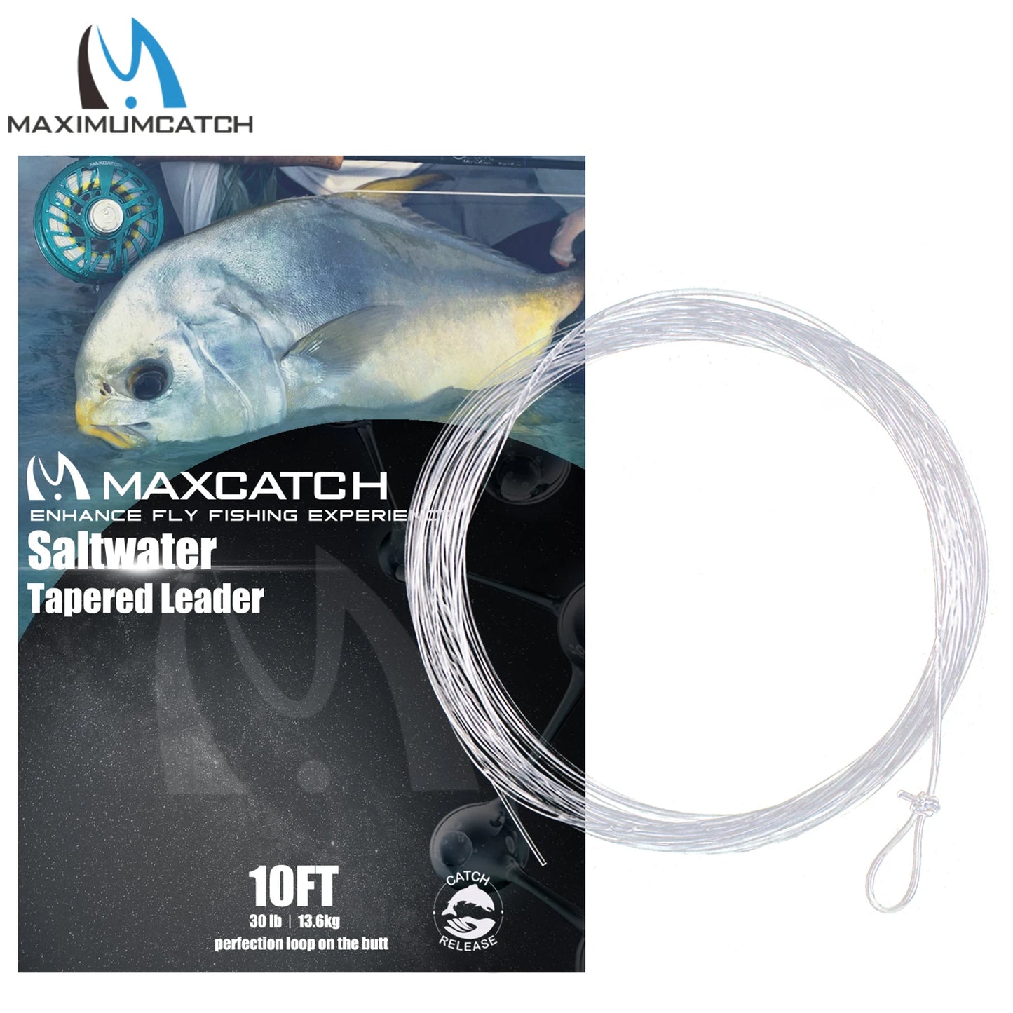 Maximumcatch 6-Piece Saltwater Tapered Leader – 10FT, 10–30LB with Loops (Clear)