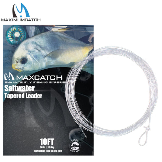 Maximumcatch 6-Piece Saltwater Tapered Leader – 10FT, 10–30LB with Loops (Clear)