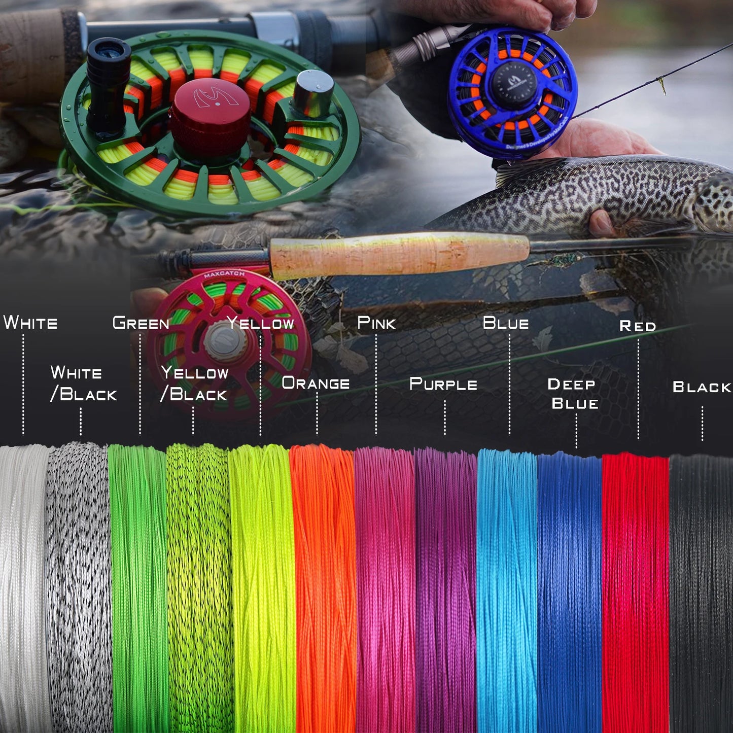 Maximumcatch Braided Backing Line – Fly Fishing Line (20/30LB, 50/100/300 Yards, Multi-Color)