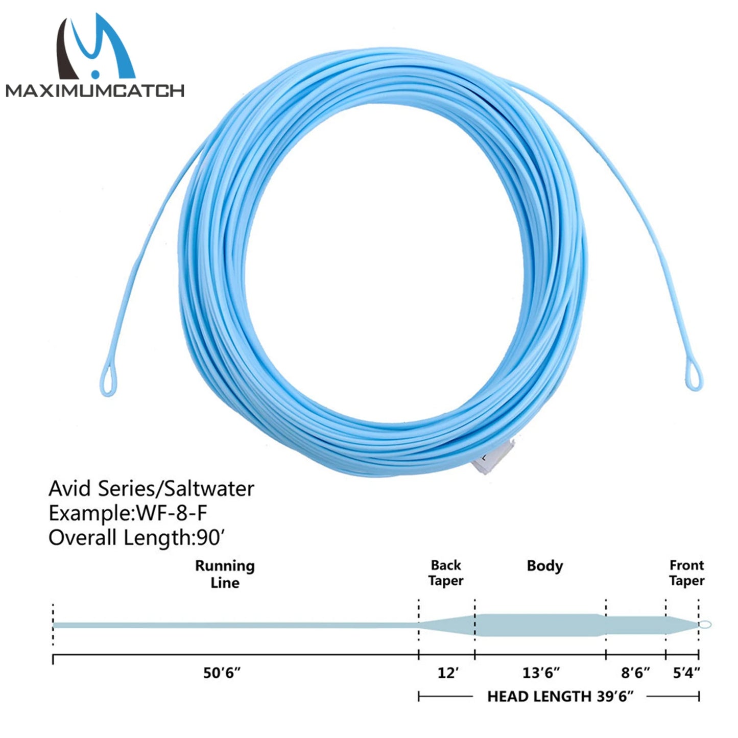 Maximumcatch Saltwater Weight Forward Floating Fly Line – 90FT, 8–10WT with 2 Welded Loops (Sandy Blue)