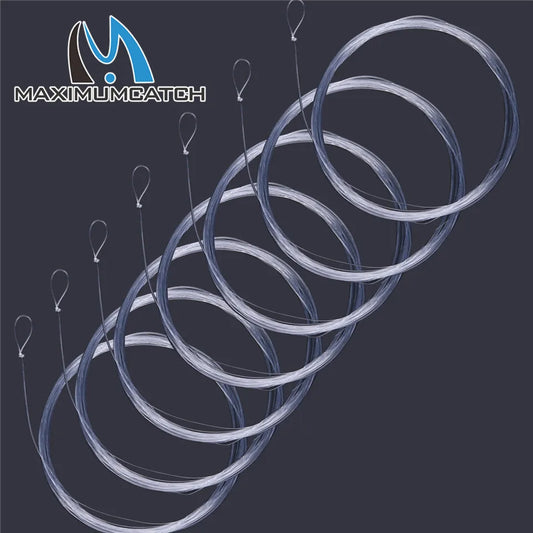 Maximumcatch 6-Piece Fly Fishing Leader Set – 9FT Clear Nylon Tapered Leaders with Loop (3X, 4X, 5X, 6X)