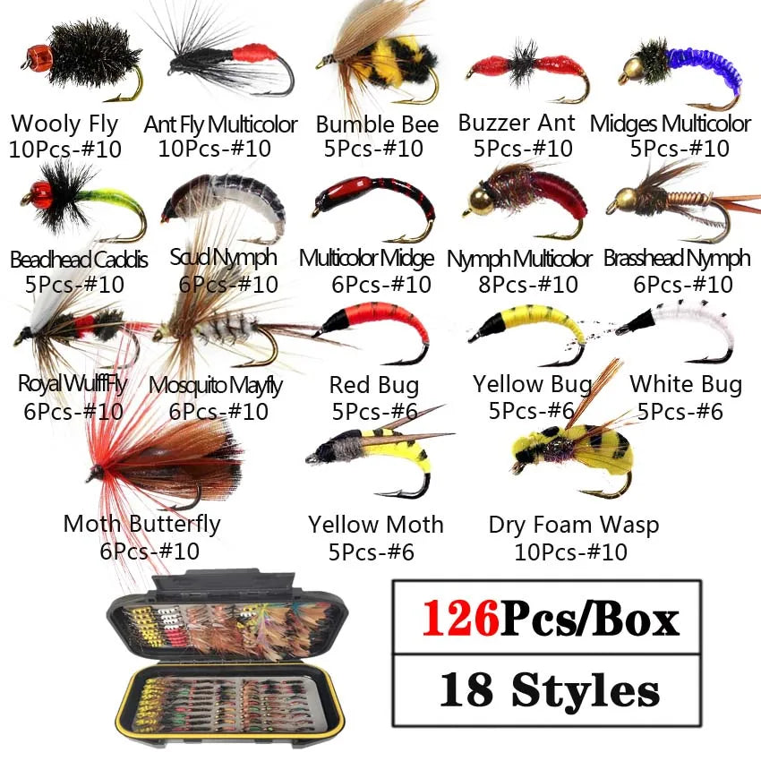 Fly Fishing Fly Kit – 40 / 78 / 126 PCS Mixed Styles