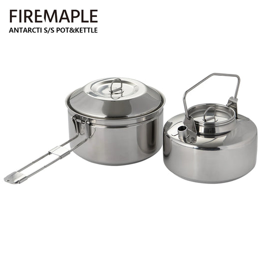 Fire Maple Antarcti Stainless Steel Pot & Kettle Set – 2-Piece Durable Cookware for Bushcraft, Camping & Backpacking