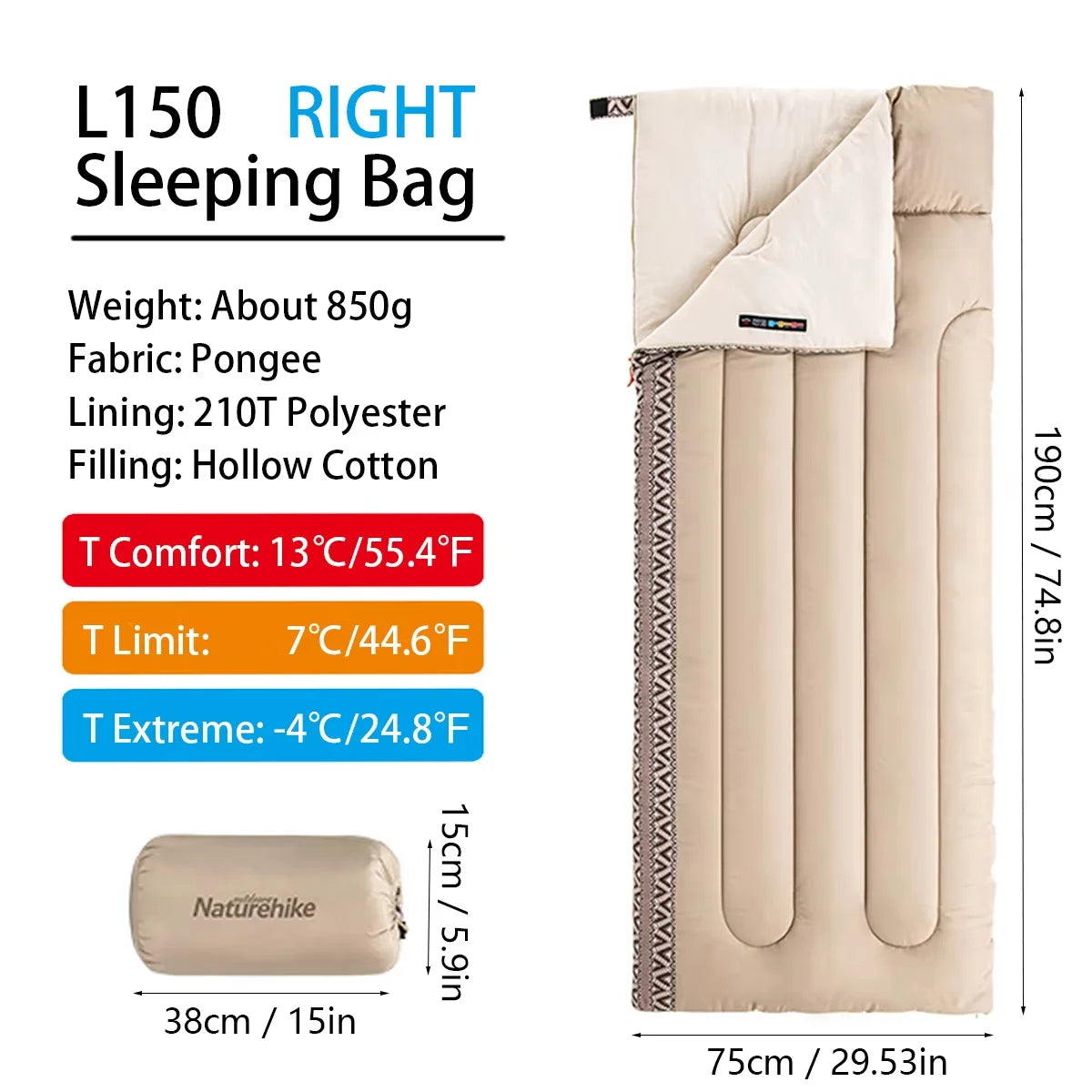 Naturehike L150 Ultralight Sleeping Bag – All-Season Splicable Sleeping Bag for Camping