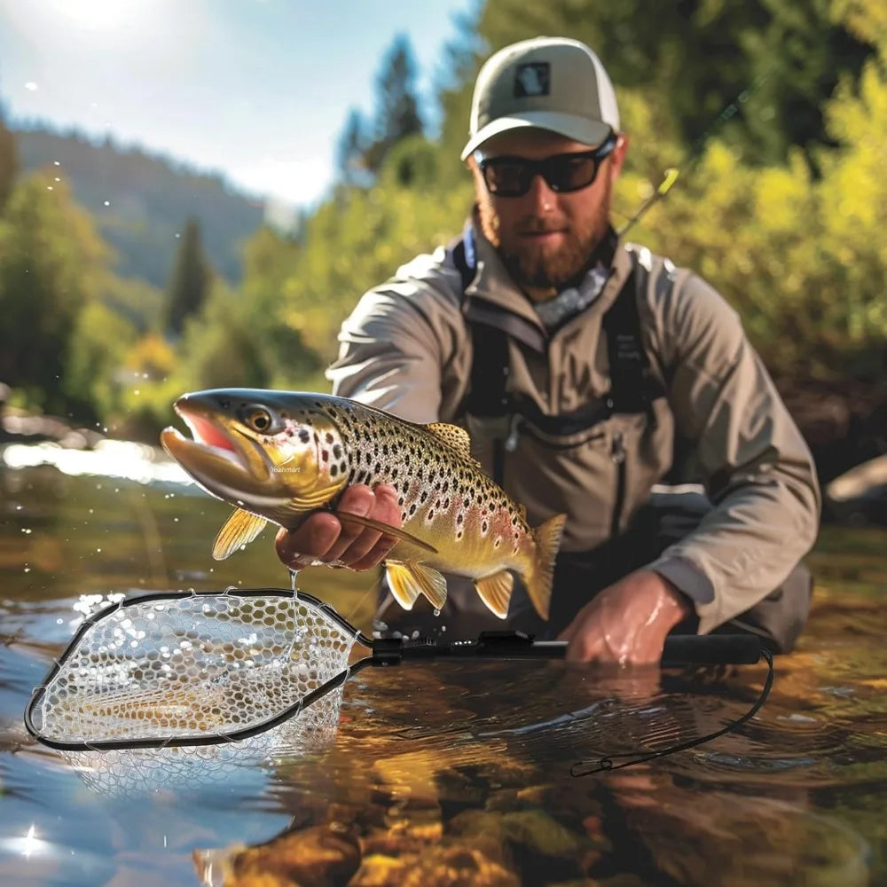 Fly Fishing Landing Net – Soft Rubber Mesh for Catch & Release
