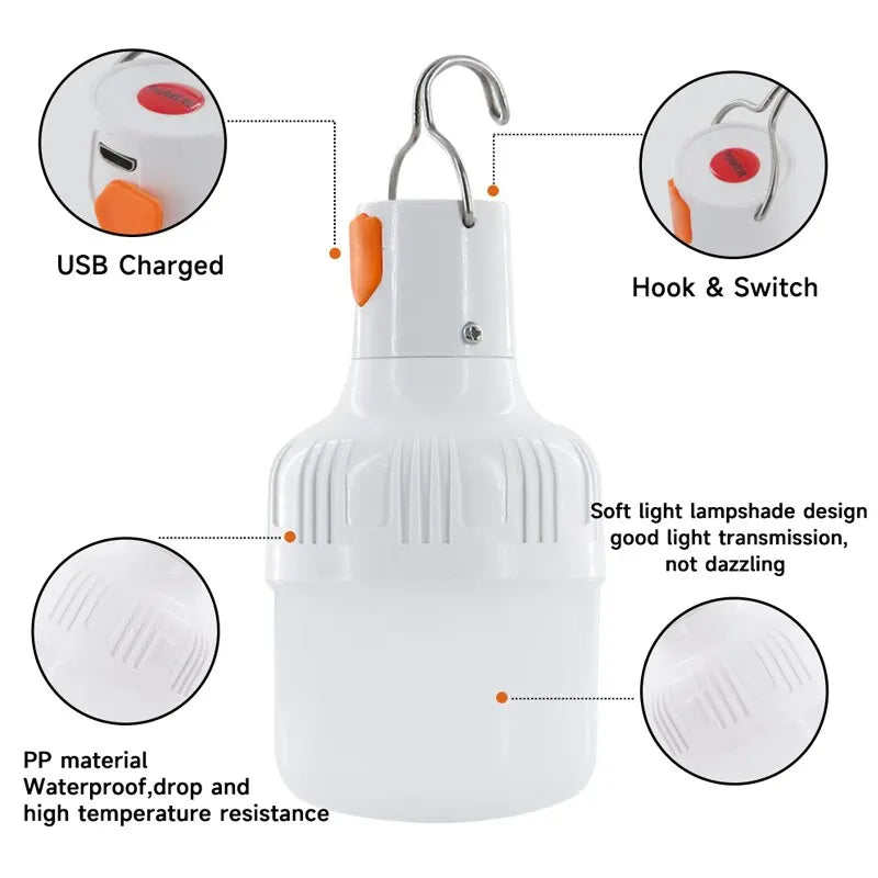 Outdoor USB Rechargeable LED Lamp Bulbs – High Brightness Emergency Lantern for Camping & More