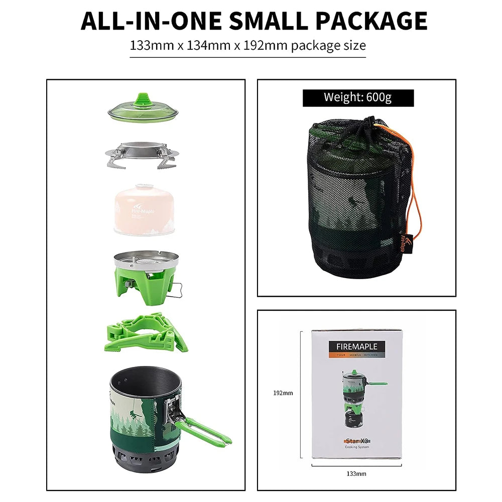 Fire Maple FMS-X3 Camping Cooking System – 2200W Gas Burner with 0.8L Pot & Piezo Ignition