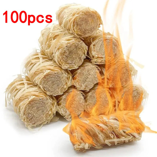100pcs Natural Fire Starters – Easy Ignition for Fireplaces, Campfires, BBQs & More
