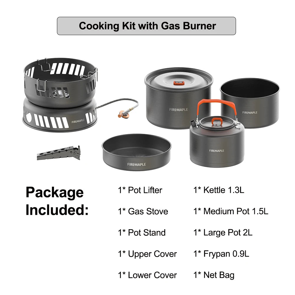 Fire Maple Cooking Kit with Gas Burner – All-in-One Outdoor Stove & Cookware Set for Camping and Hiking