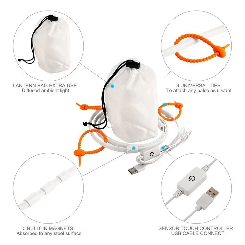 Tent LED Light Strip – Waterproof Warm White Flexible Neon Ribbon for Camping