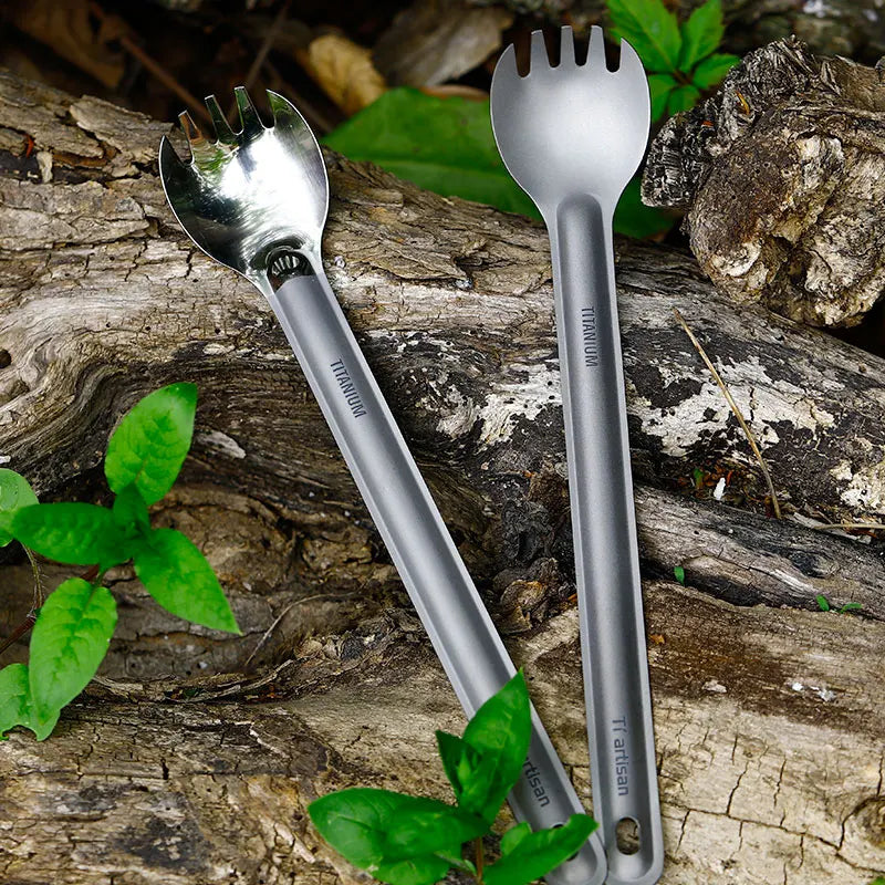Tiartisan Titanium Long Handle Spork Spoon Cutlery Ultralight Tableware Outdoors Portable Dinnerware Camping Equipment