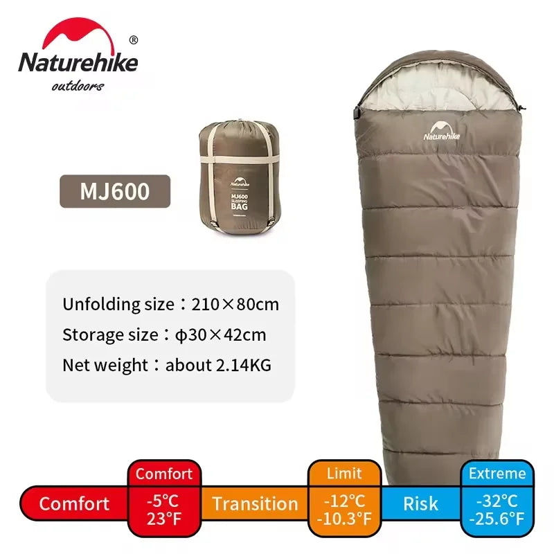 Naturehike MJ Series Winter Sleeping Bags – MJ300 (-1°C) & MJ600 (-12°C) Lightweight Mummy Sleeping Bags for Camping & Hiking