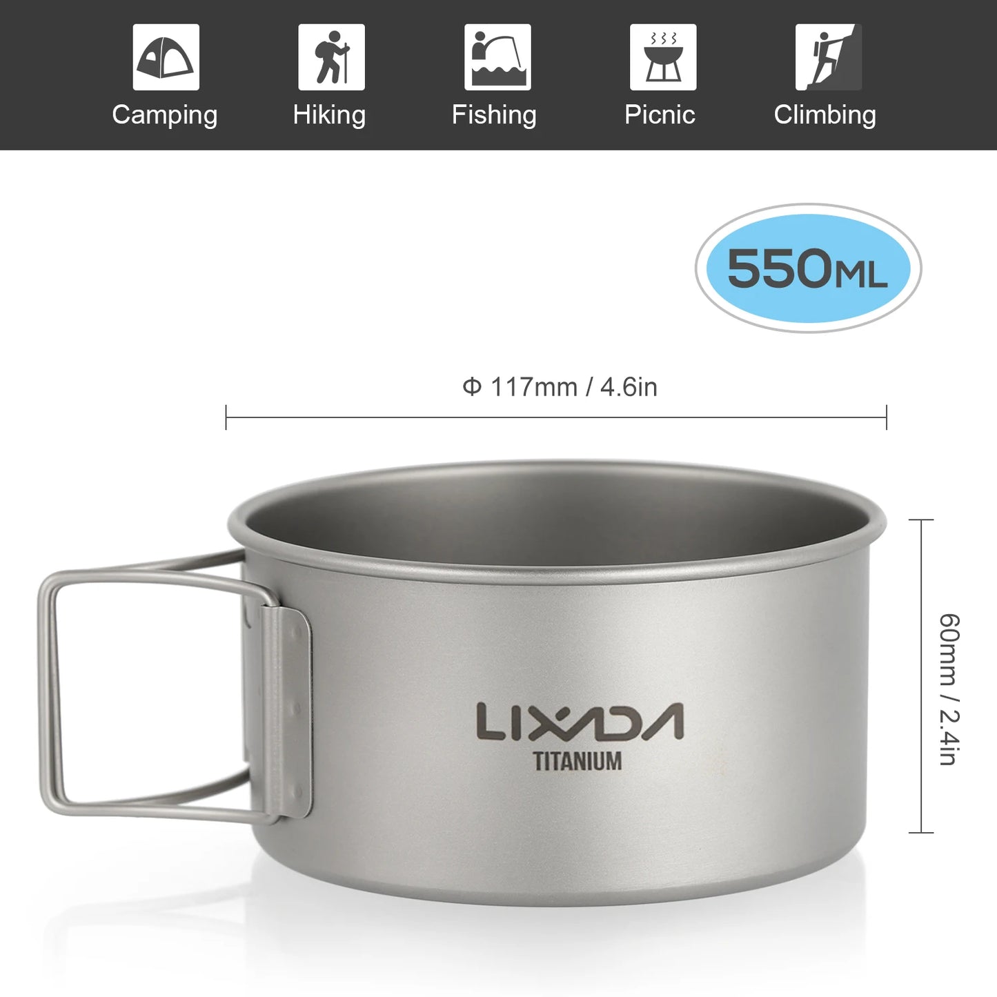 Lixada Titanium Bowl with Folding Handles – Ultra-Light Bowls for Camping, Hiking & Backpacking
