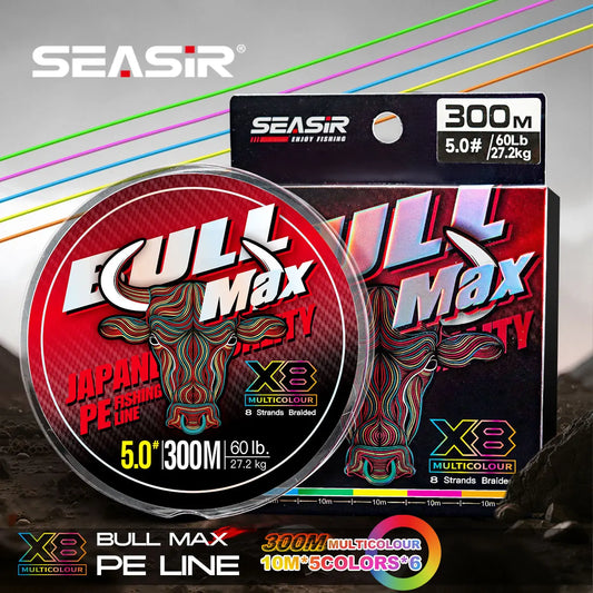 Seasir Bull Max X8 Multicolor Braided Fishing Line - Premium PE 8-Strand Braided Line | 300M | PE 0.8-6.0 | 15-70LB