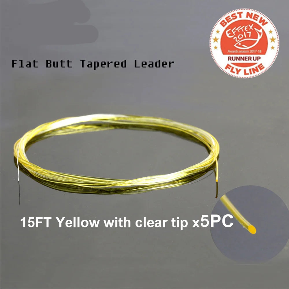 Maximumcatch Tapered Leader – Fully Clear/Yellow with Clear Tip Fly Fishing Leader Line (9ft/15ft, 3X-5X)