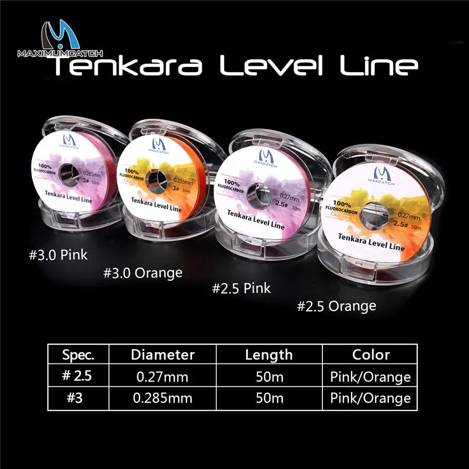 MAXIMUMCATCH 50M 2.5# Tenkara Pro Level Line - Fluorocarbon Fly Fishing Line – Pink/Orange | Small Stream Precision