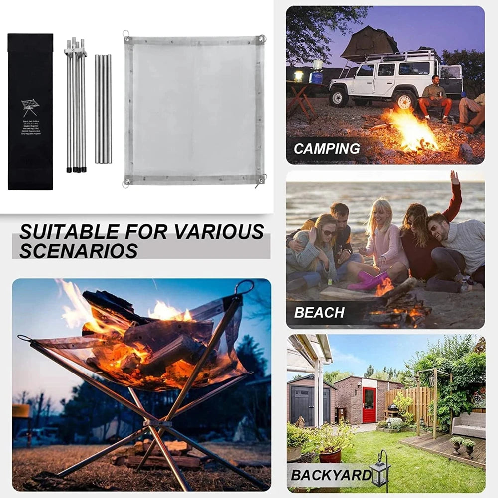 Portable Outdoor Fire Pit – Collapsible Steel Mesh Fire Stand