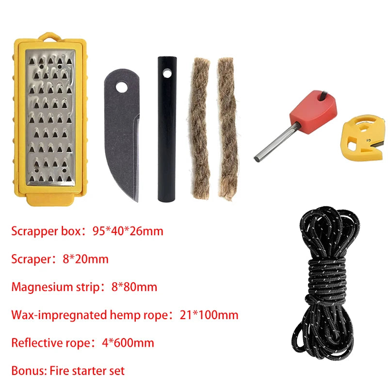 NEW Outdoor Camping Flint Set – Fire Starter & Tinder Maker Wilderness Survival EDC Tool Pack