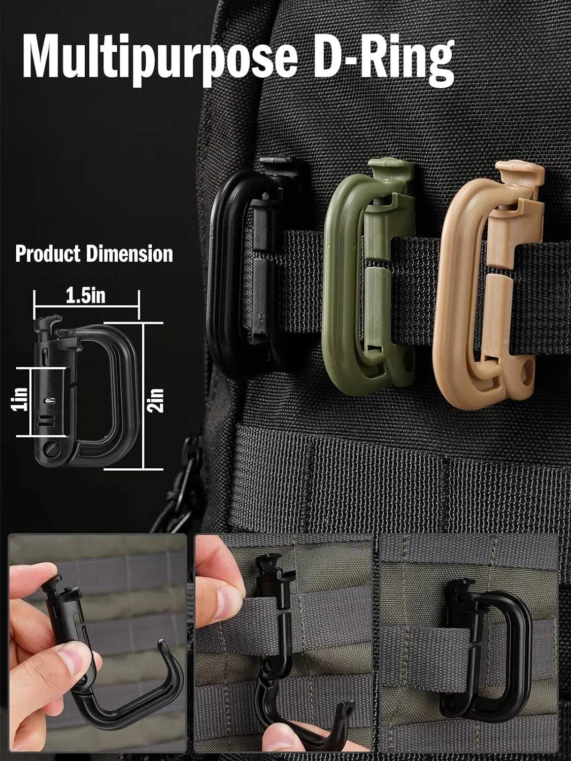 Tactical D-Ring Grimlock Carabiner Clip – Secure MOLLE Attachment for Military & Outdoor Gear