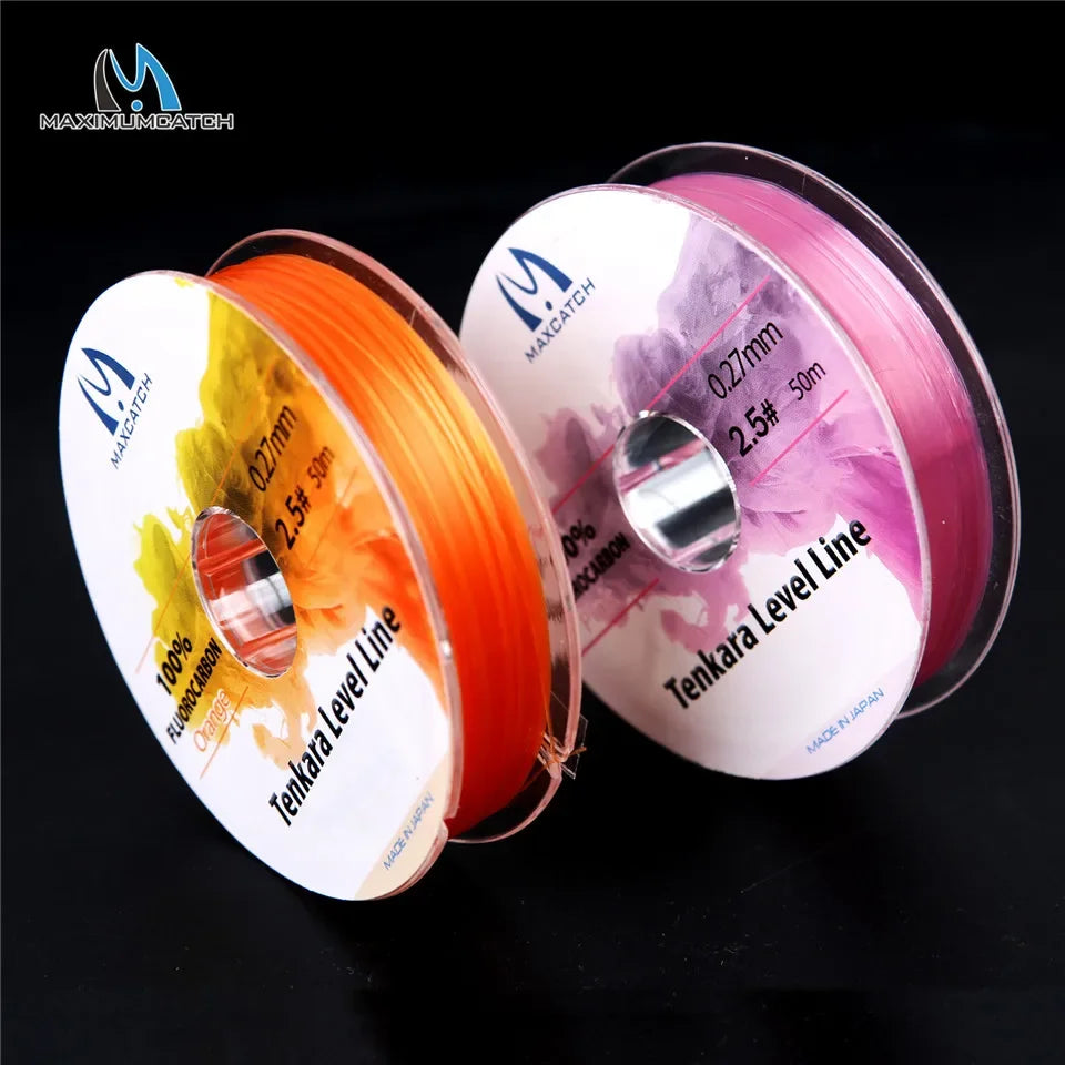 MAXIMUMCATCH 50M 2.5# Tenkara Pro Level Line - Fluorocarbon Fly Fishing Line – Pink/Orange | Small Stream Precision