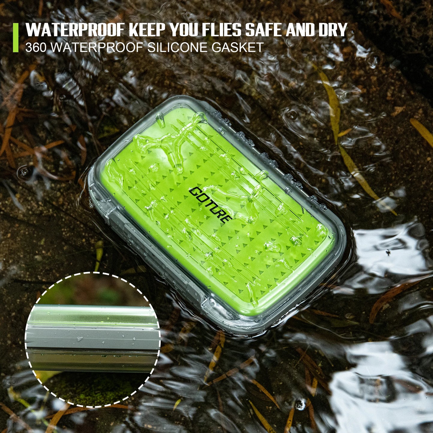 Goture Waterproof Fly Fishing Storage Box – Double-Sided Silicone Insert Tackle Organizer