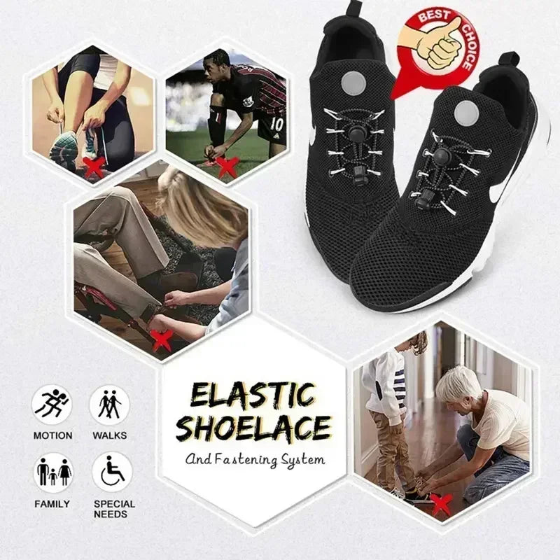 1Pair Elastic Shoelaces with Lock Sneaker No Tie Shoe Laces Stretching Lock Round Lock Lazy Quick Shoelace Hiking Shoestrings
