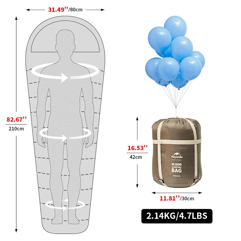 Naturehike MJ Series Winter Sleeping Bags – MJ300 (-1°C) & MJ600 (-12°C) Lightweight Mummy Sleeping Bags for Camping & Hiking