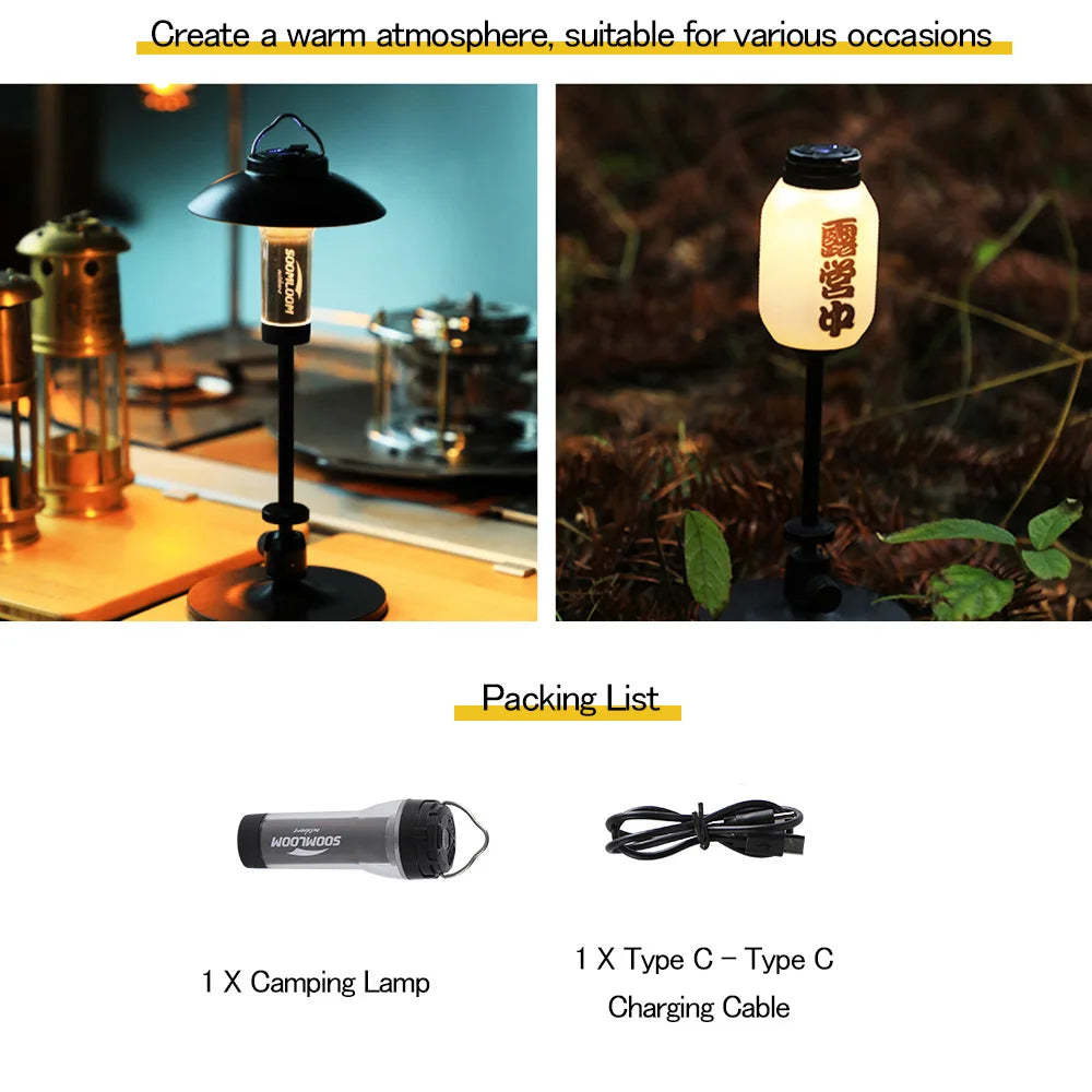 Soomloom 2-Way Camping Lantern – 5000mAh Rechargeable LED Light