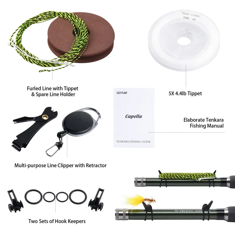 Goture 12FT Classical Tenkara Fly Fishing Rod Combo Super Lightweight • Portable • IM8 Carbon Fiber • Complete Trout Fishing Set