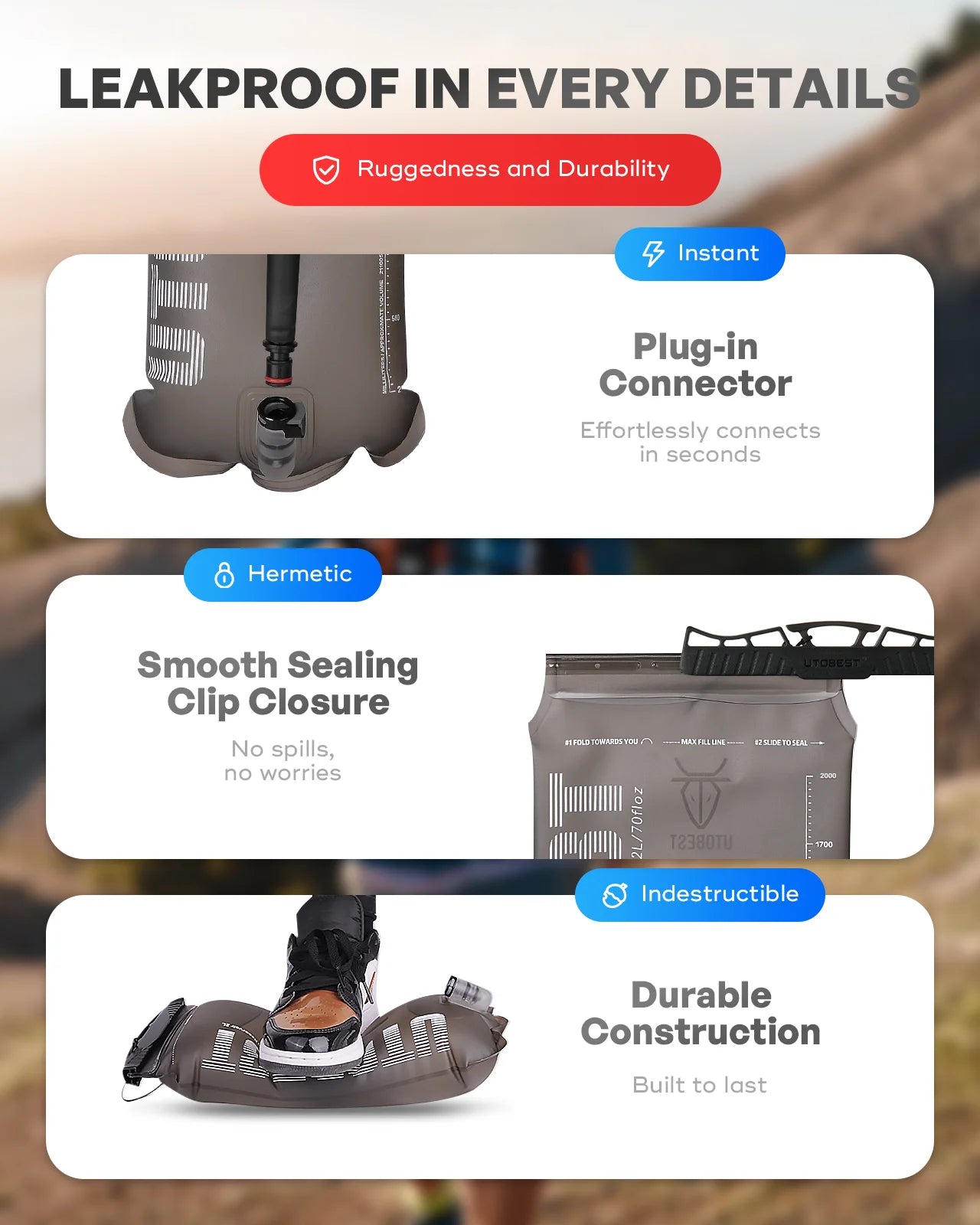 1.5L / 2L / 3L Water Bladder Hydration Pack Reservoir