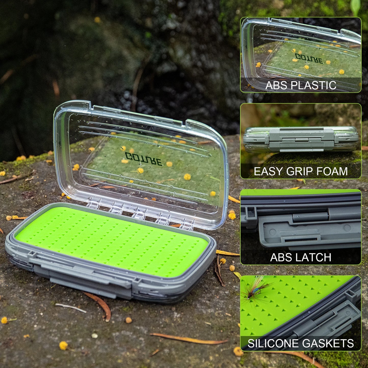 Goture Waterproof Fly Fishing Storage Box – Double-Sided Silicone Insert Tackle Organizer