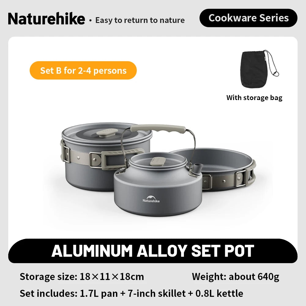 Naturehike Camping Cookware Kit – Portable Frying Pan, Kettle, Tableware & Foldable Cooking Utensils for Outdoor Adventures