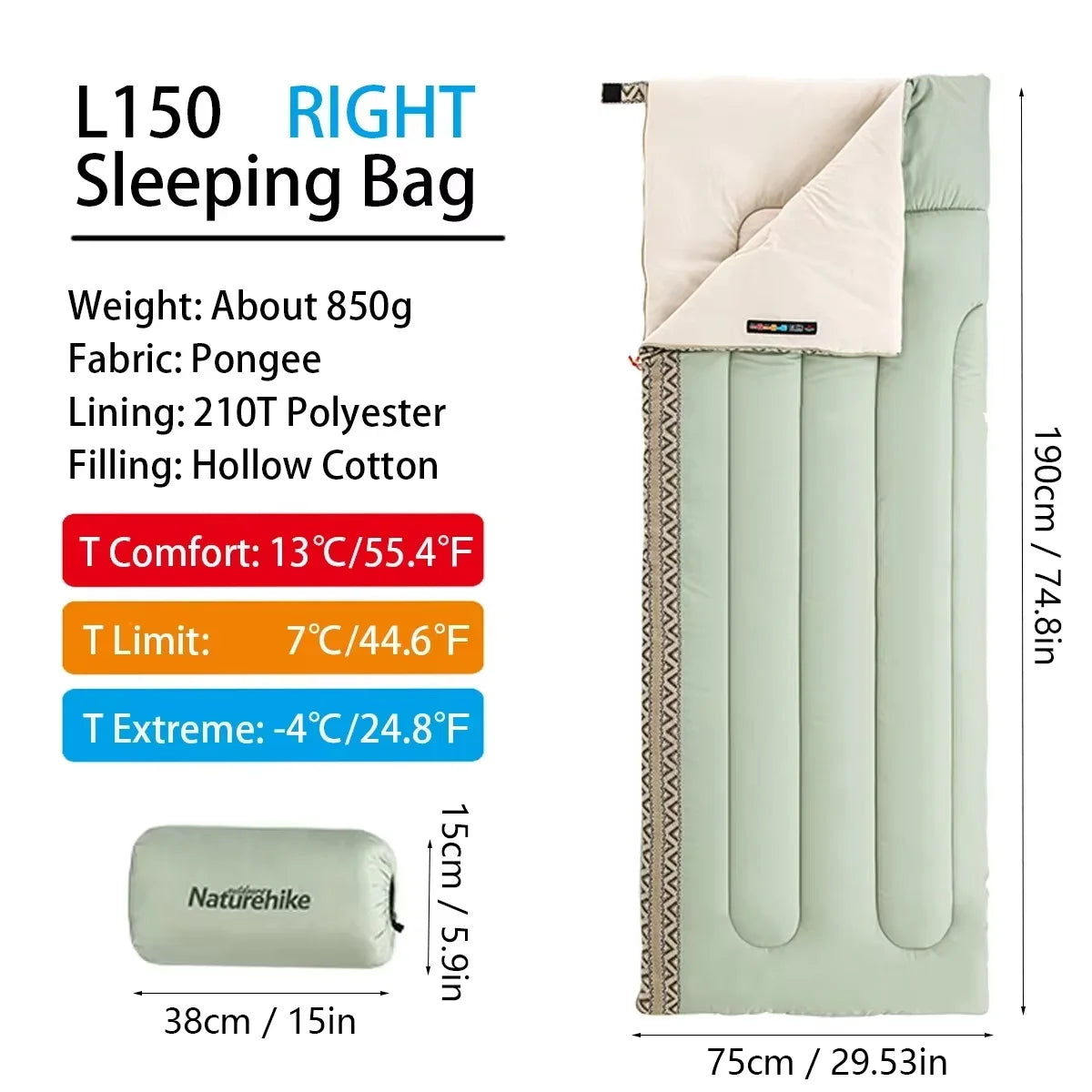 Naturehike L150 Ultralight Sleeping Bag – All-Season Splicable Sleeping Bag for Camping