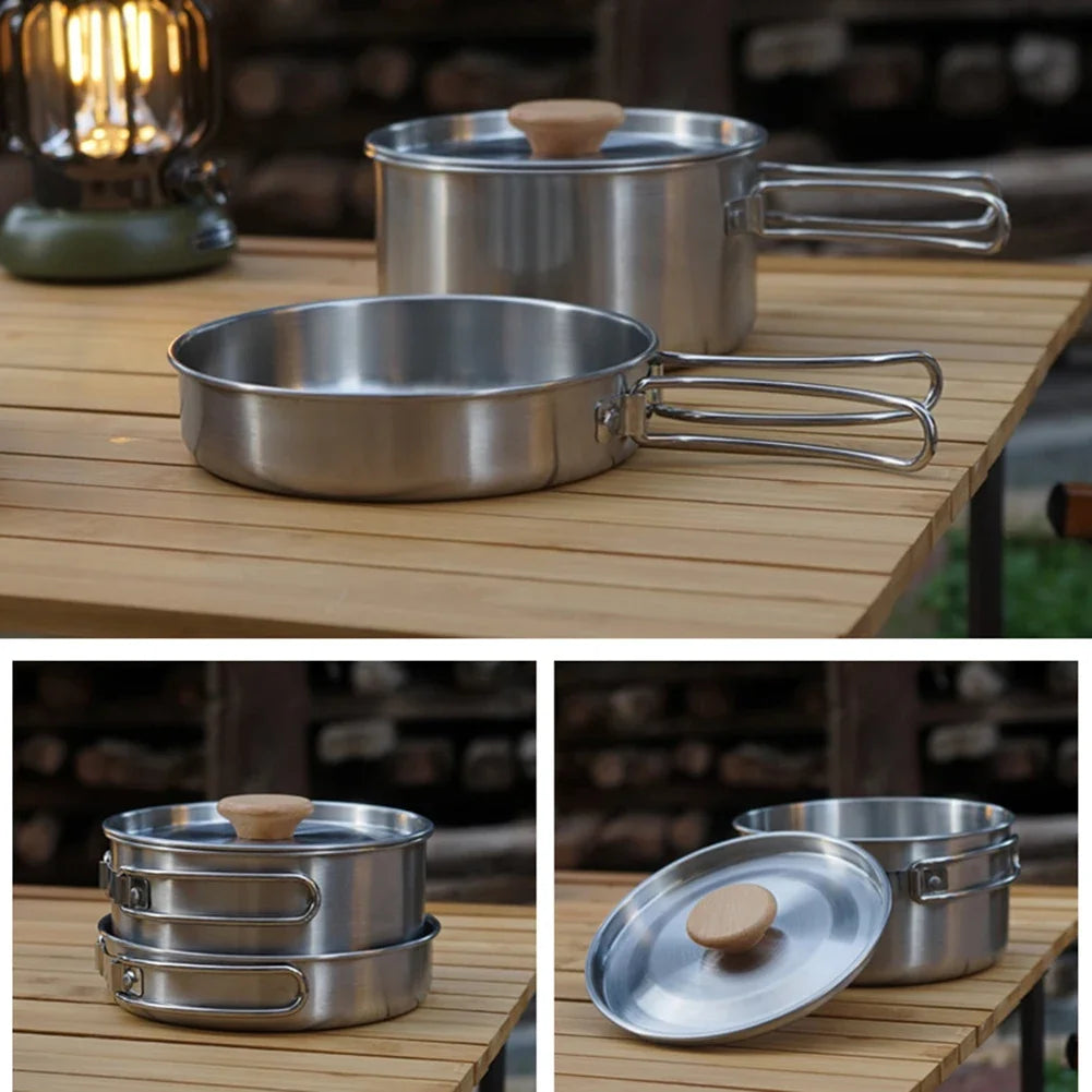 Outdoor Camping Pot Set – Durable Stainless-Steel Tableware for Every Adventure
