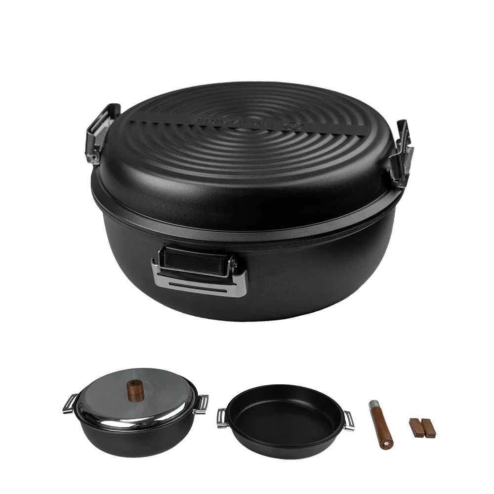 Fire-Maple Banquet Duo Cast Aluminum Cooking Set - Stackable Non-Stick Frypan & Stock Pot Set for 2-4 Person Family Camping