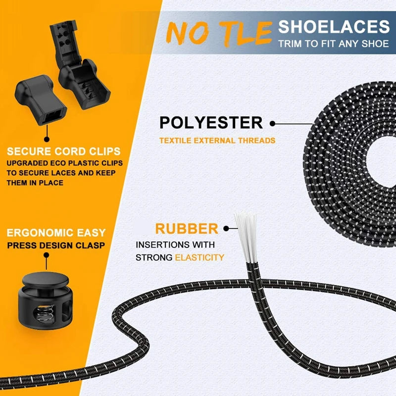 1 Pair Elastic No-Tie Shoelaces – Quick Lock Round Rubber Laces for Sneakers